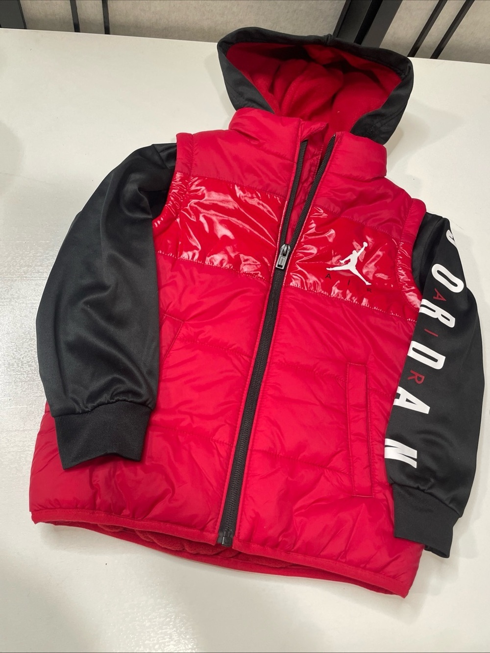 Jordan Red and Black Puffer Hoodie Jacket Size 3T